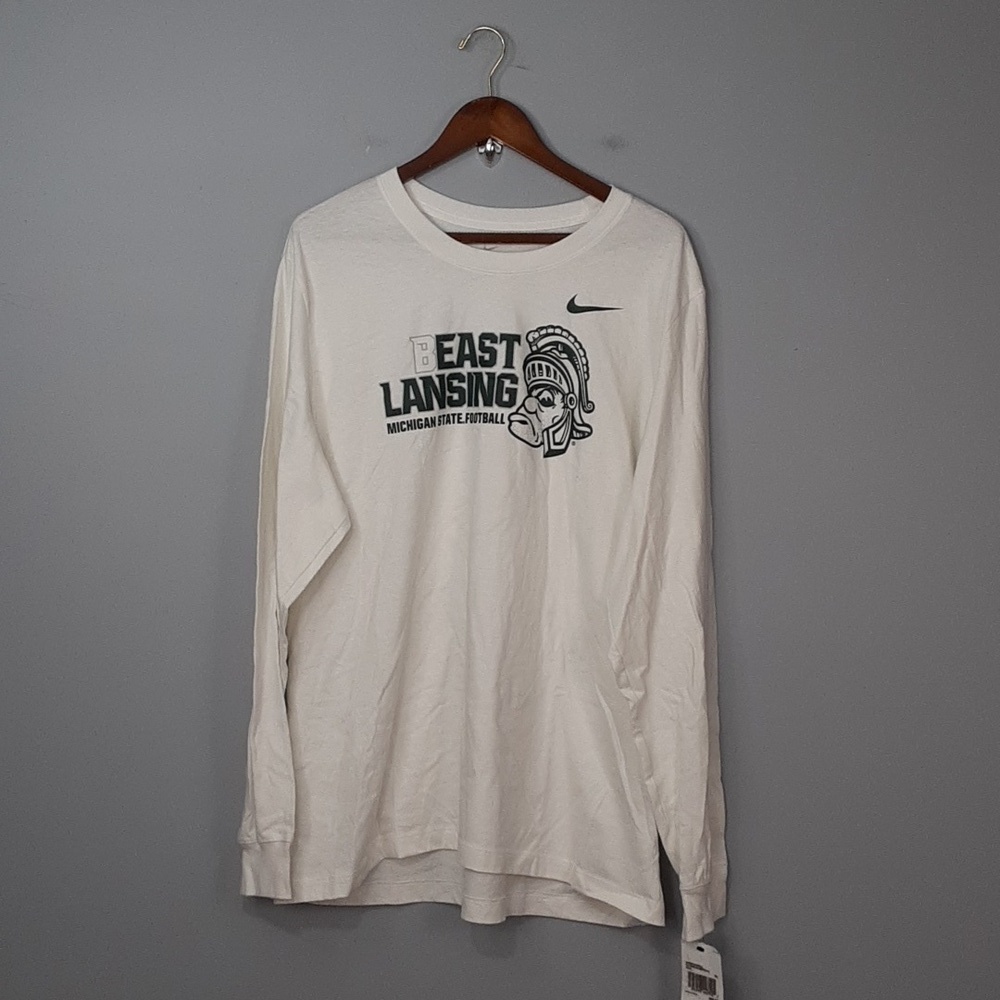 Nike Michigan State Football Beast Landing White Long Sleeve T-Shirt